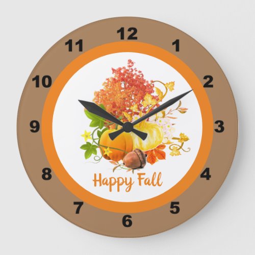Fall Season Pumpkin and Tree Leaves Decorative Large Clock