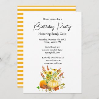 Fall Season Pumpkin Birthday Party  Invitation