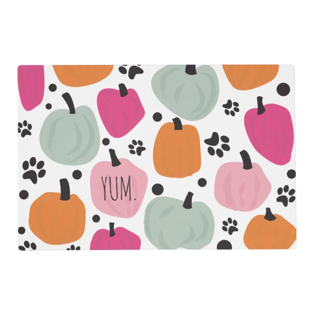 Fall Season Pumpkin Dog Cat Pastel Hand drawn Placemat (Front)