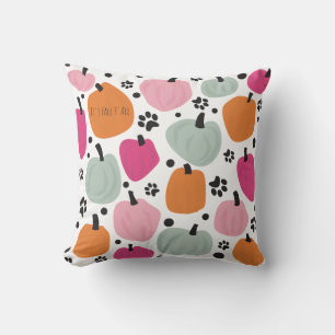 Fall Season Pumpkin Dog Cat Pastel Hand drawn Throw Pillow