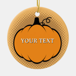 Fall Season Pumpkin Drawing Custom Text Ceramic Ornament