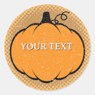 Fall Season Pumpkin Drawing Custom Text Classic Round Sticker