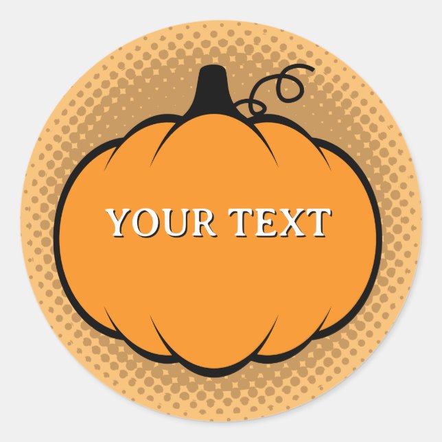 Fall Season Pumpkin Drawing Custom Text  Classic Round Sticker (Front)