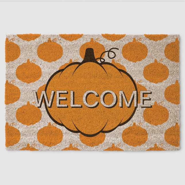 Fall Season Pumpkin Drawing Custom Welcome  Fiber Doormat (Front)
