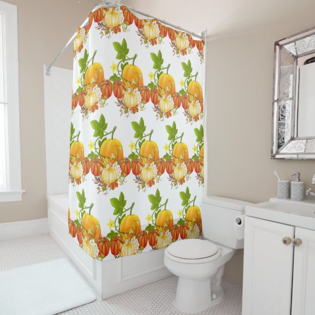 Fall Season Pumpkin Pattern  Shower Curtain (In Situ)