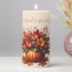 Fall Season-Pumpkin with Fall Leave-Thanksgiving- Pillar Candle