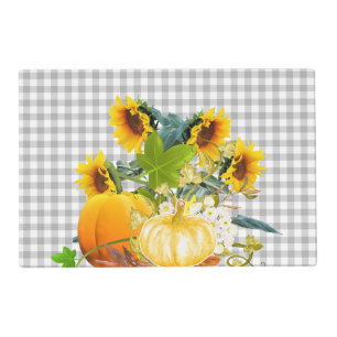 Fall Season Pumpkins and Sunflowers Gingham Placemat