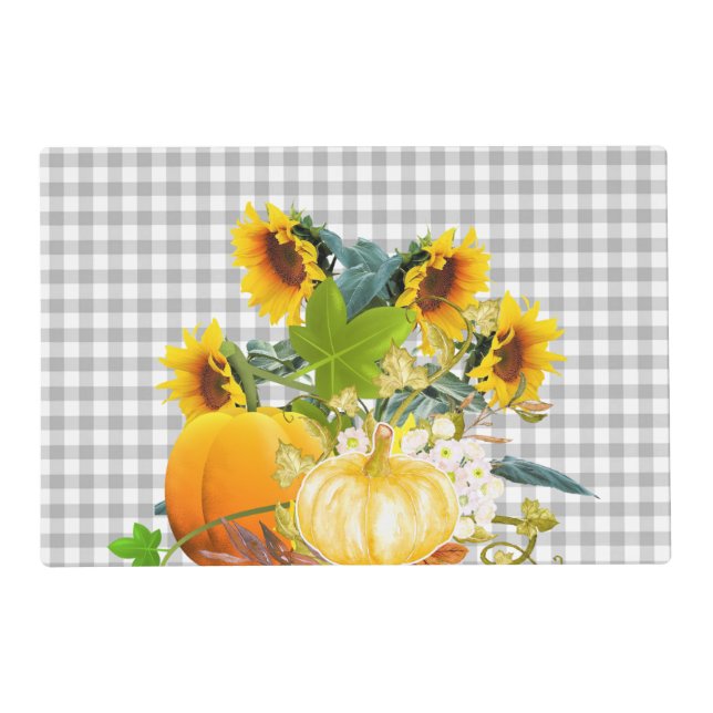 Fall Season Pumpkins and Sunflowers Gingham    Placemat (Front)