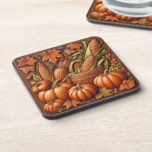 Fall Season Pumpkins Embossed           Beverage Coaster