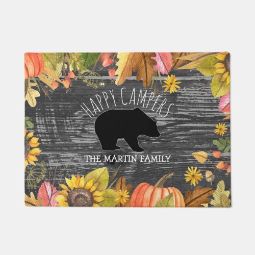 Fall Season Rustic Wood Bear  Happy Campers Doormat