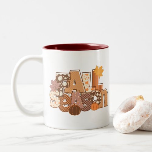 Fall Season Sublimation with pumpkin and leaves Two_Tone Coffee Mug