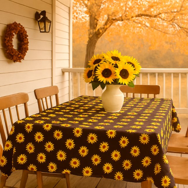 Fall Season Sunflower Print on Brown  Tablecloth (Creator Uploaded)