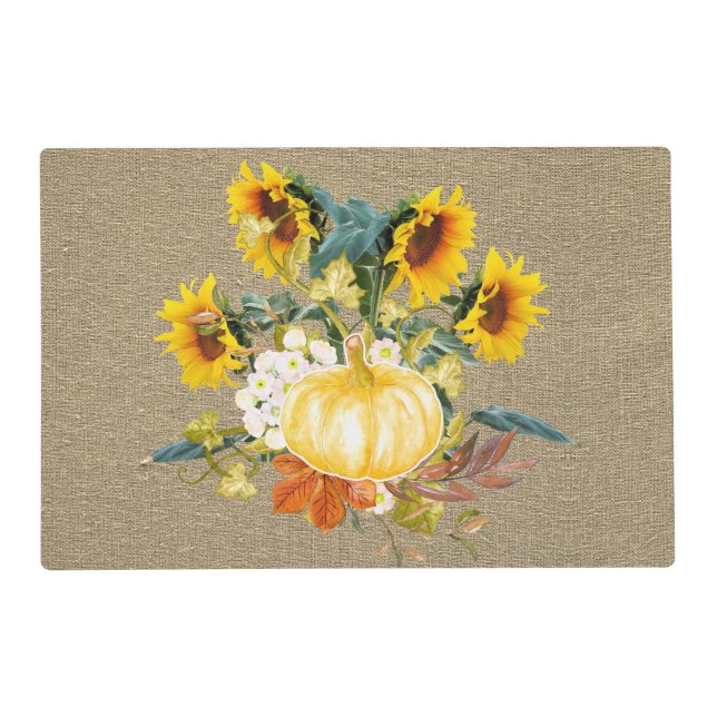 Fall Season Sunflower Pumpkin on Burlap  Placemat (Front)
