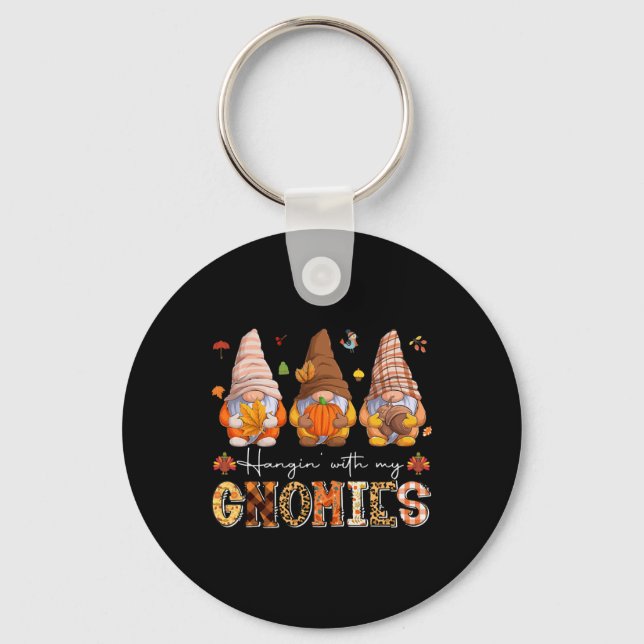 Fall Season Vibes Hanging With My Gnomies  Keychain (Front)