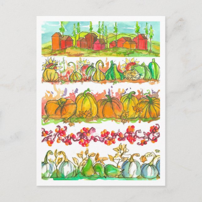 Fall Season Watercolor Harvest Postcard (Front)