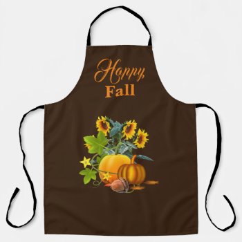 Fall Season With Pumpkin And Sunflowers Brown Apron by Susang6 at Zazzle