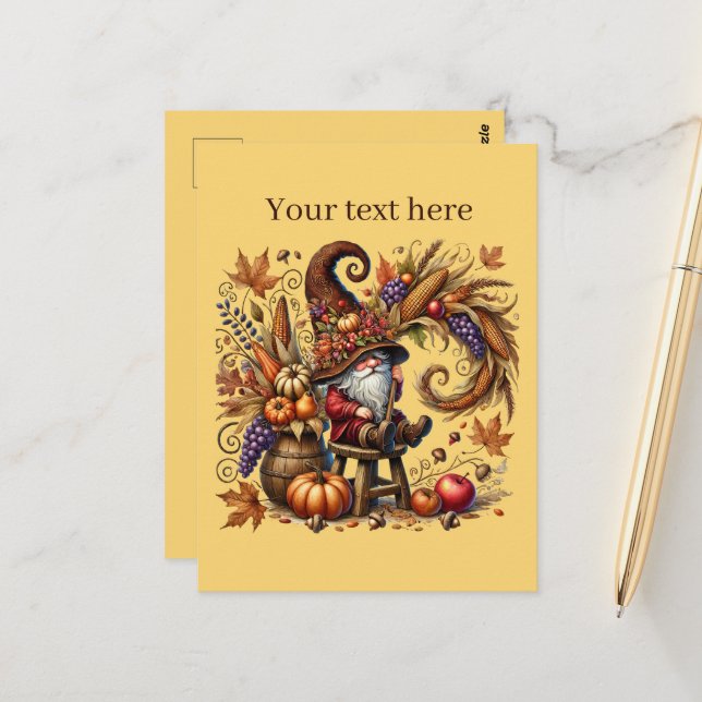 Fall Seasonal gnome party  Postcard (Front/Back In Situ)