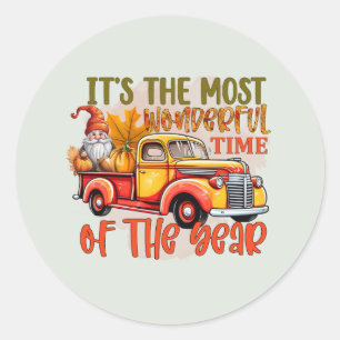 Fall Seasonal gnome wonderful time vendors Classic Round Sticker