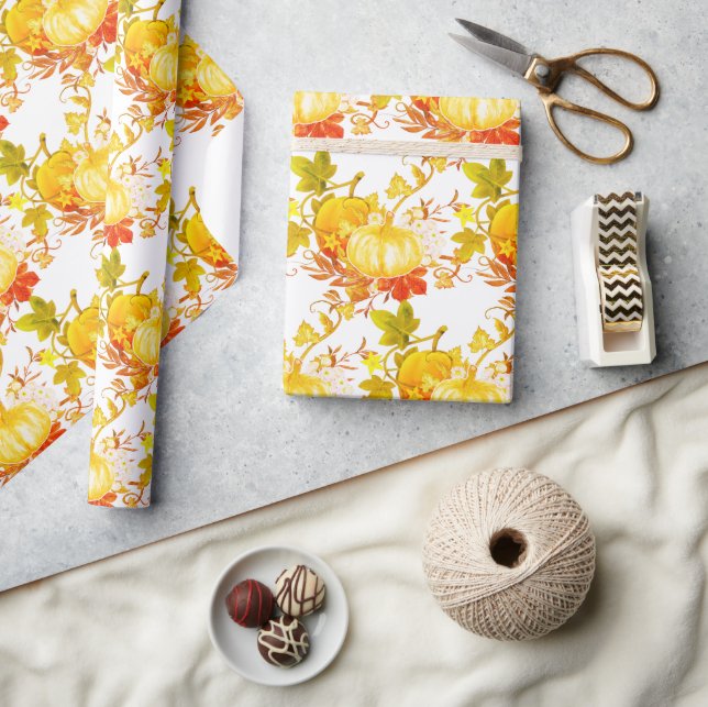 Fall Seasonal Pumpkin Pattern Craft or Gift  Wrapping Paper (Crafts)