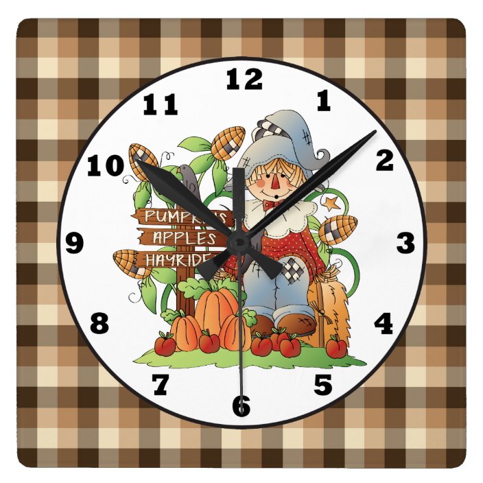 Fall Seasonal Scarecrow wall clock