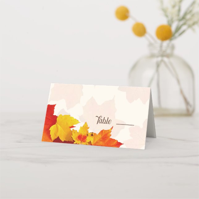 Fall Seating Escort or Place Cards Red Leaves (Front)