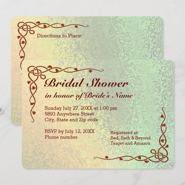 Fall Shades Green Yellow Bridal Shower Invitation (Front/Back)