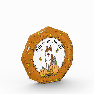 Fall Siberian Husky (red) Pumpkins Leaves Cute Acrylic Award