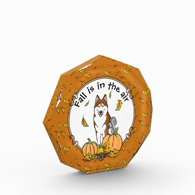 Fall Siberian Husky (red) Pumpkins Leaves Cute Acrylic Award (Left)