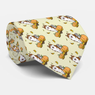 Fall Siberian Husky (red) Pumpkins Leaves Cute Neck Tie