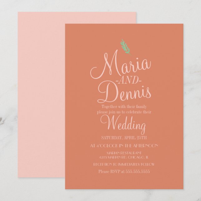 Fall Simple Terracotta Light Pink Wedding Invitation (Front/Back)