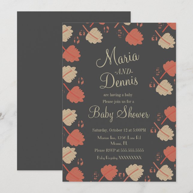 Fall Simple Terracotta Nuetral Leaves Baby Shower Invitation (Front/Back)