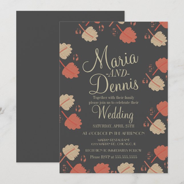 Fall Simple Terracotta Nuetral Leaves Wedding Invitation (Front/Back)