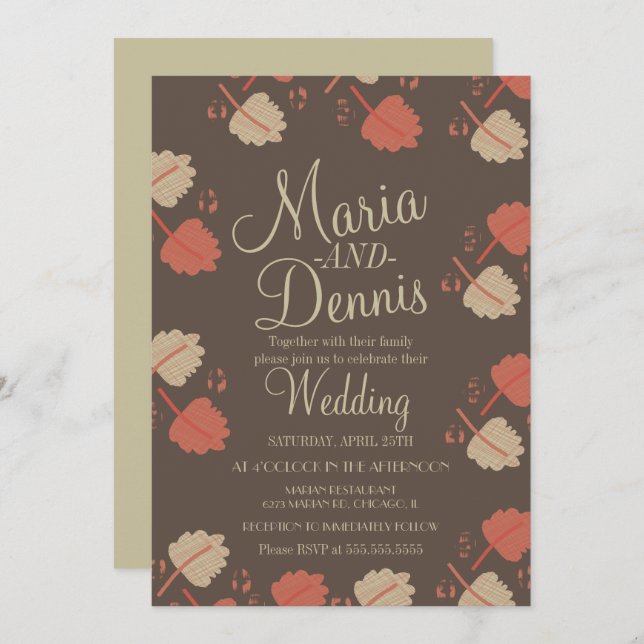 Fall Simple Terracotta Nuetral Leaves Wedding Invitation (Front/Back)