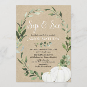 Fall sip and see gender neutral baby shower invitation