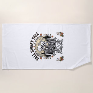 Fall Skeleton Couple Vintage Engraving Autumn Shir Beach Towel