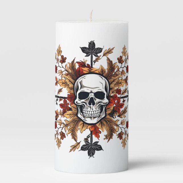 Fall Skull Pillar Candle (Front)