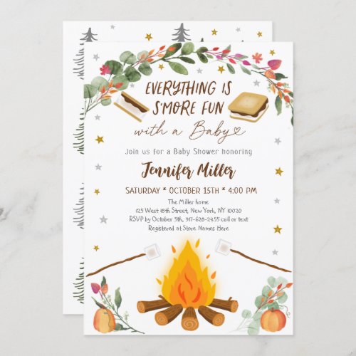 Fall Smores Campfire Pumpkin Baby Shower Invitation