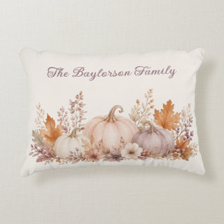 Fall Soft Watercolor Pumpkins Floral Personalized Accent Pillow