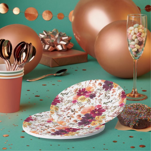 Fall Splendor Floral Baby Shower  Paper Plates  (Multi)