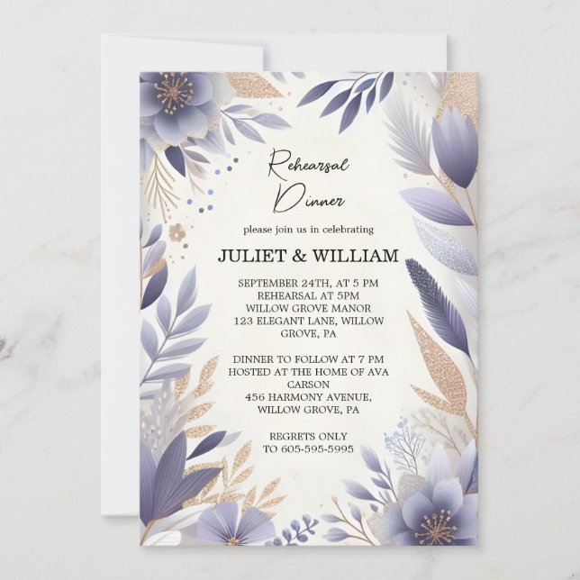 Fall Spring Plum Lavender Sage Rehearsal Dinner Invitation (Front)