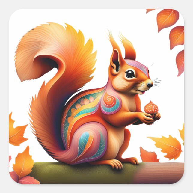 Fall Squirrel Alebrije Square Sticker (Front)