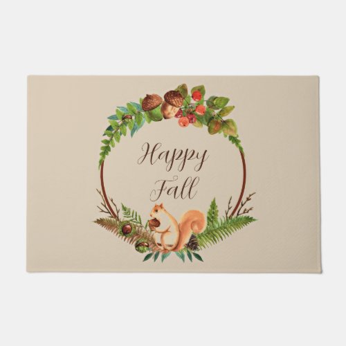Fall squirrel and nature with customizable text  doormat