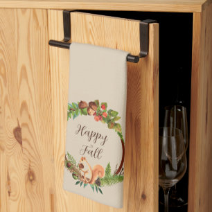Fall squirrel and nature with customizable text  kitchen towel