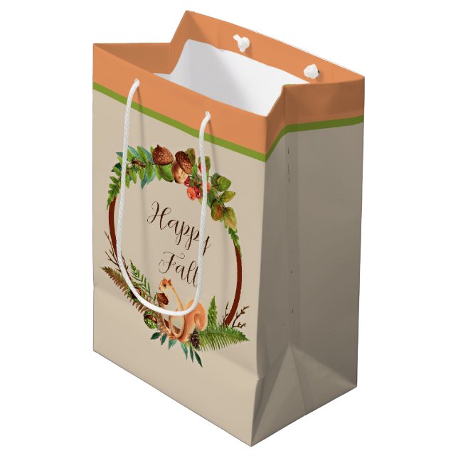 Fall squirrel and nature with customizable text  medium gift bag (Front Angled)
