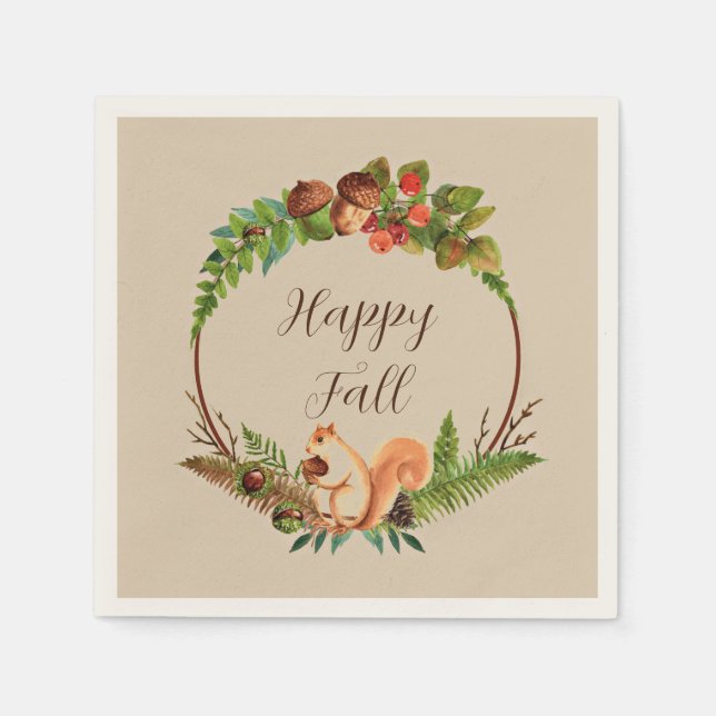 Fall squirrel and nature with customizable text  napkins (Front)