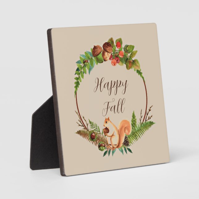 Fall squirrel and nature with customizable text  plaque (Front)