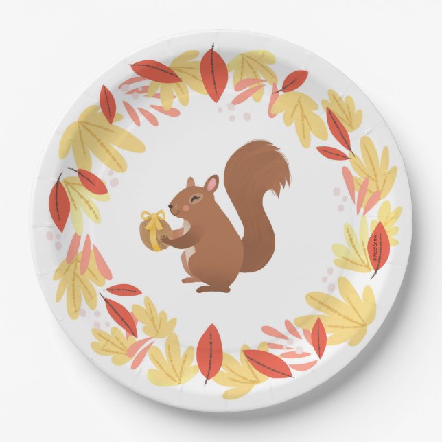 Fall Squirrel with Nut Paper Plates (Front)