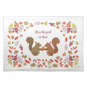Fall Squirrels Bless This Food Cloth Placemat