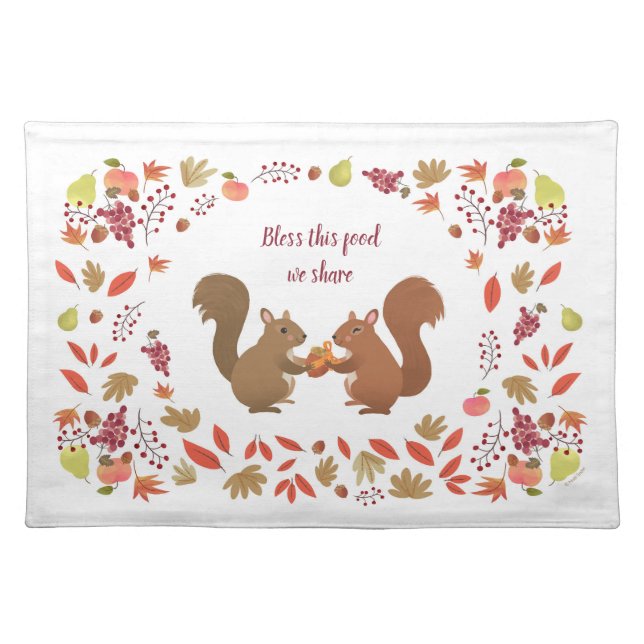Fall Squirrels Bless This Food Cloth Placemat (Front)