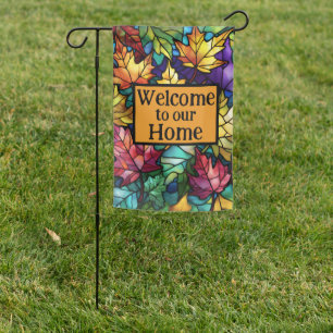Fall Stained Glass Leaf Design Garden Flag